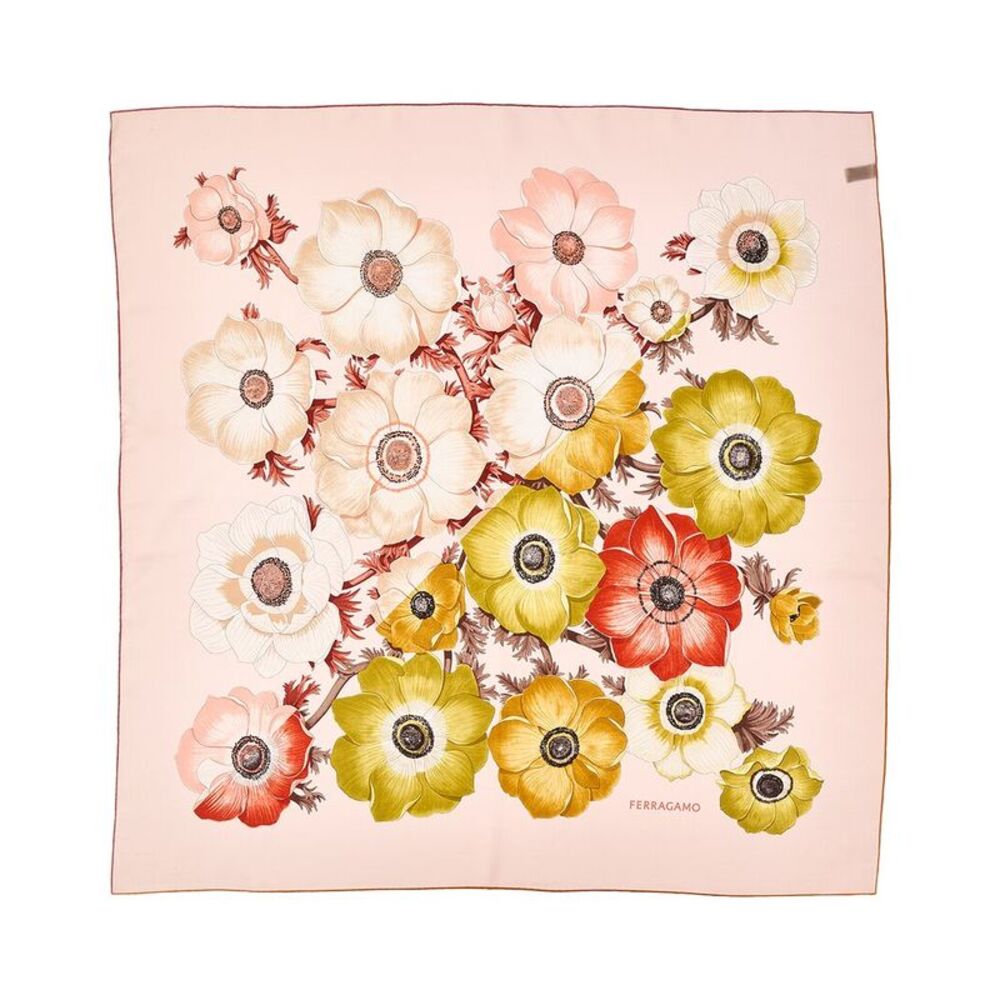 Ferragamo Anemone Print Silk Scarf, Pink